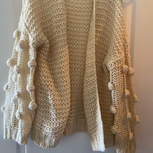 Oversized PinkLily Cable Knit PomPom Cardigan Cream